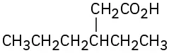 A six-carbon chain with a substituent on the third carbon. The substituent has the condensed formula C H 2 C O 2 H.