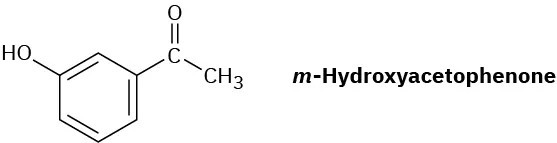 The structure of m-hydroxyacetophenone. It comprises a benzene ring with an acetyl group on C 1 and a hydroxyl group on C 3 position.