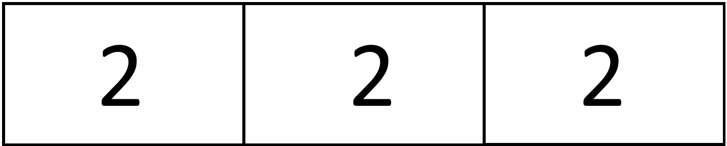 Tape diagram, 3 parts, each marked 2.