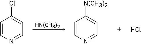 4-Chloropyridine reacts with dimethylamine to yield 4-dimethylaminopyridine and hydrogen chloride.