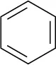 The structure of benzene: a six-membered ring with alternating single and double bonds.
