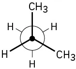 A Newman projection of the most stable conformation is represented.