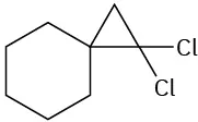 The structure has a cyclohexane ring fused to C2 of a cyclopropane ring, in which C1 of the cyclopropyl ring is bonded to two chlorine atoms.