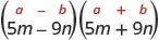 5 m minus 9 n and 5 m plus 9 n. Above this is the general form a plus b, in parentheses, times a minus b, in parentheses.