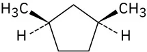 In a cyclopentane ring, C1 and C3 are each wedge bonded to methyl groups and dash bonded to hydrogen atoms.