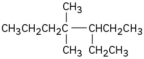 The molecular structure of 3-ethyl-4,4-dimethylheptane featuring a seven carbon chain.