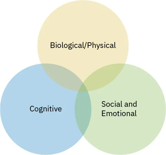 Three circles showing Biological, Cognitive, and Psychosocial overlapping in the middle.
