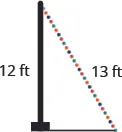 A vertical pole is shown with a string of lights going from the top of the pole to the ground. The pole is labeled 12 feet. The string of lights is labeled 13 feet.