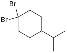 The structure of 1,1-dibromo-4-isopropylcyclohexane.