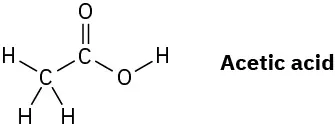 The structural formula of acetic acid.