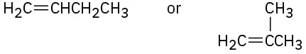 The first structure has a 4-carbon chain with double bond at C1. The second structure has a 3-carbon chain with double bond between C1-C2. C2 is bonded to methyl group.