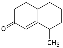 Structure of a bicyclo[4.4.0]decane with double bond C 1 to C 2, oxo on C 3, methyl on C 10.