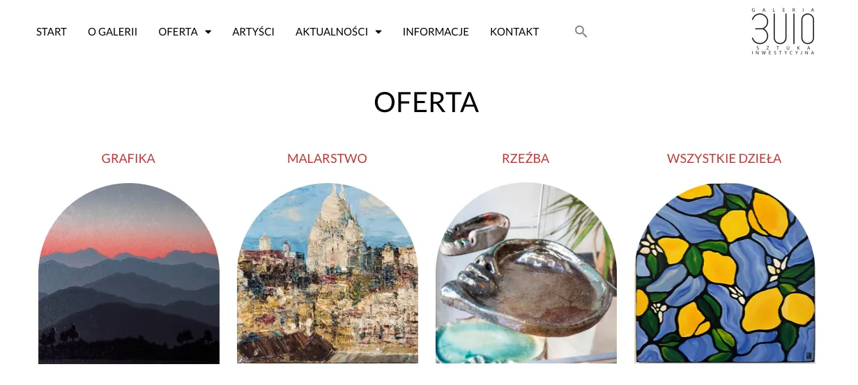 Zrzut ekranu strony internetowej galerii 3U10, przedstawiający ofertę firmy.
