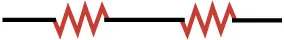 The figure is a straight line with two objects along the line, both of which consist of a sequence of three zigzag shapes.