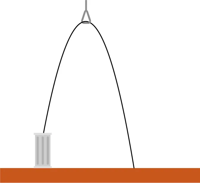 A black cable hangs in a curve between a pole on the left and a higher point above, forming a catenary shape above a brown ground. The pole resembles a short column or post.