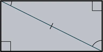 A rectangle is formed by joining two right triangles. The hypotenuses of both the triangles share the same side. The top-left and bottom-right angles of the rectangle are equal.
