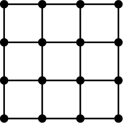 A graph of a subdivision has 16 vertices arranged in 4 rows and 4 columns. The vertices are connected to form 9 squares. 