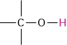A carbon with three open single bonds is bonded to an oxygen atom, which is bonded to a highlighted hydrogen atom.