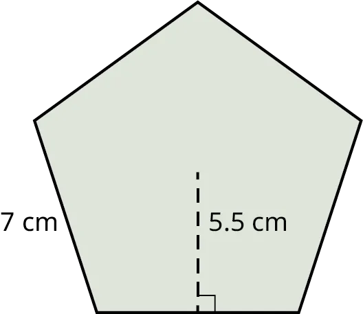 A pentagon. Each side measures 7 centimeters. The apothem is marked 5.5 centimeters.
