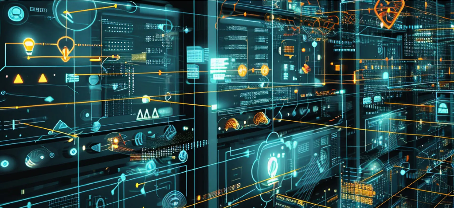 Image of computer connections with images overlayed indicating various services provided by computers.