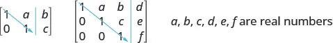 Figure shows two matrices. The one on the left has the numbers minus 3, minus 2 and 2 in the first row and the numbers minus 1, 4 and 5 in the second row. The rows and columns are enclosed within brackets. Thus, it has 2 rows and 3 columns. It is labeled 2 cross 3 or 2 by 3 matrix. The matrix on the right is similar but with 3 rows and 4 columns. It is labeled 3 by 4 matrix.