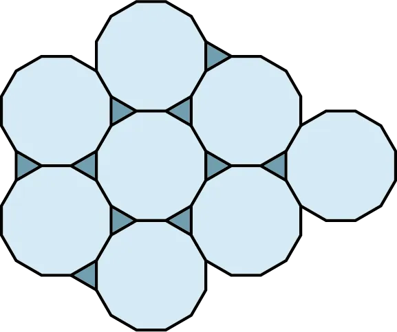 A tessellation pattern is made up of eight dodecagons and ten equilateral triangles.