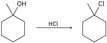 1-methylcyclohexanol reacts with H Cl to form 1-chloro-1-methylcyclohexane.