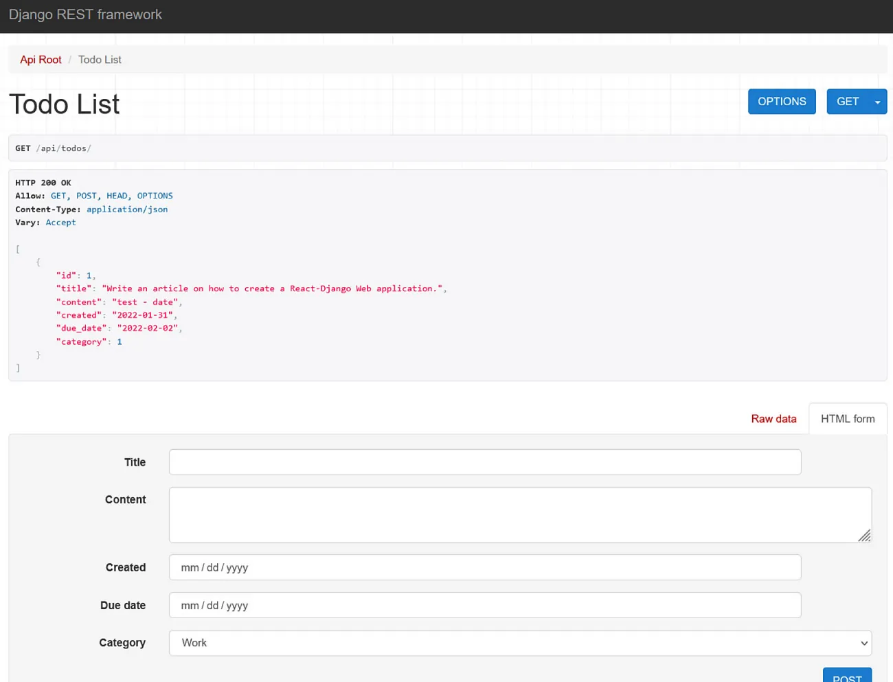 Screenshot of page for creating a Todo List.