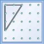 The figure shows a grid of evenly spaced dots. There are 5 rows and 5 columns. There is a rubber band style triangle connecting three of the three points at column 1 row 1, column 1 row 4,and column 3 row 1.