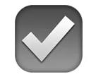 A gray square button with rounded corners featuring a large white check mark in the center, symbolizing approval or completion.