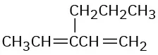 The condensed structural formula has a 5-carbon chain with double bonds between C 1-C 2 and C 3-C 4. C 3 is further single bonded to a 3-carbon chain.