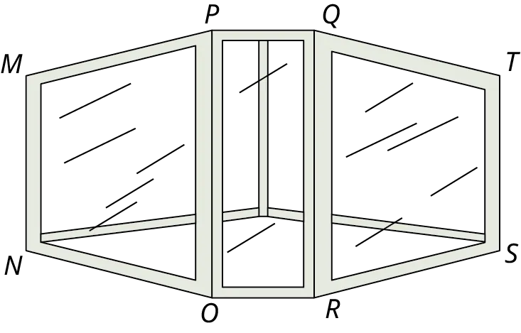 An illustration shows three planes, M N O P, O P Q R, and Q R S T. The planes are placed next to each other.