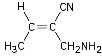 A double bond with hydrogen (up) and methyl (down) substituents on the left and nitrile (up) and C H 2 N H 2 (down) substituents on the right.
