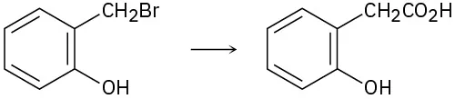 2-(bromomethyl)phenol separated from 2-(2-hydroxyphenyl)acetic acid by a reaction arrow.