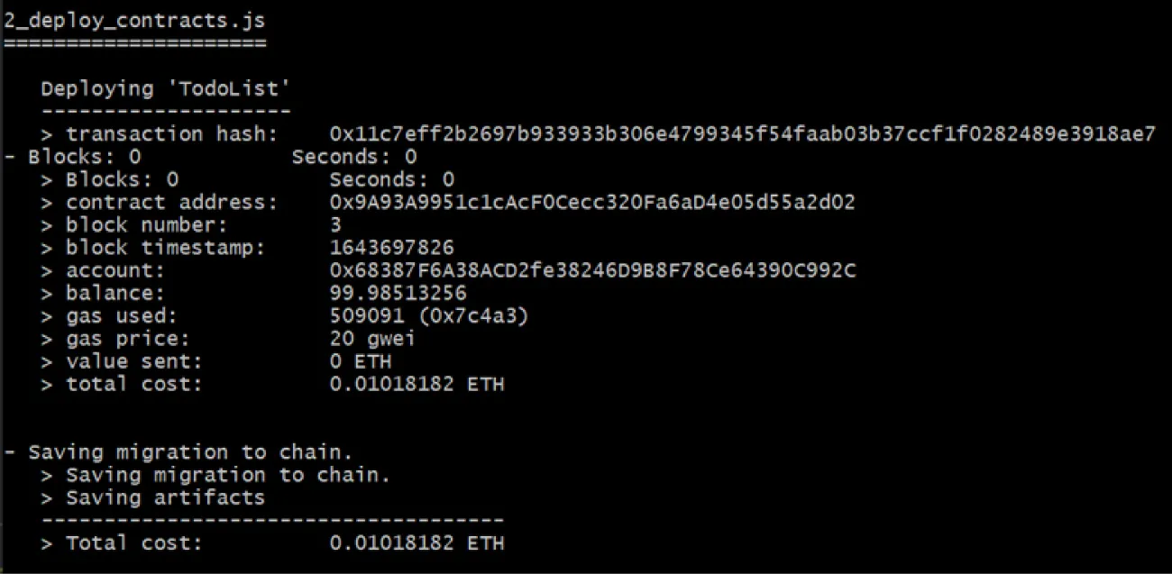 Screenshot of transaction details for migrating contract.
