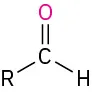 The structure of aldehyde in which the central carbon atom bonded to a hydrogen, R group and double bonded to oxygen.