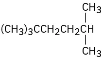 The molecular structure of 2,2,5-trimethylhexane featuring a six-carbon chain.