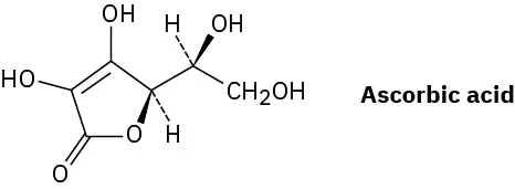 The wedge-dash structure of ascorbic acid.