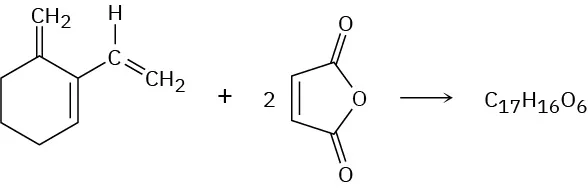 A cyclohexene with an ethene group at C 2 and a  methylene at C 3 reacts with 2 equivalents of maleic anhydride to form C 17 H 16 O 6.