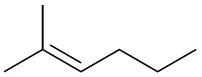 A structure of 2-methyl-2-hexene.