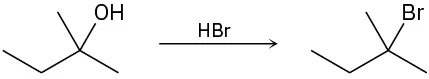 2-methylbutan-2-ol reacts with H Br to form 2-bromo-2-methylbutane.