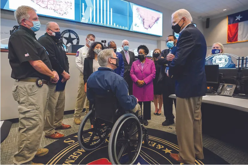 President Biden tours an emergency operations center in Houston and meets with Greg Abbott.