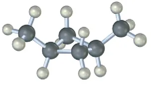 The ball and stick model of cis 1,3-dimethylcyclobutane. C1 is bonded to methyl at the top right. C3 is bonded to another methyl on the left.