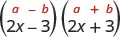 The product of 2 x minus 3 and 2 x plus 3. Above this is the general form a plus b, in parentheses, times a minus b, in parentheses.