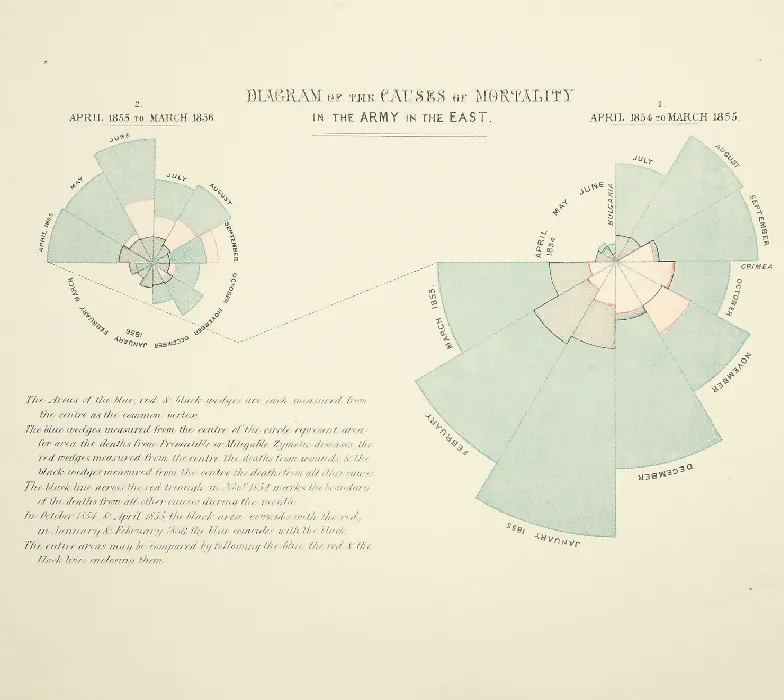 An example of a coxcomb infographic created by Florence Nightingale.