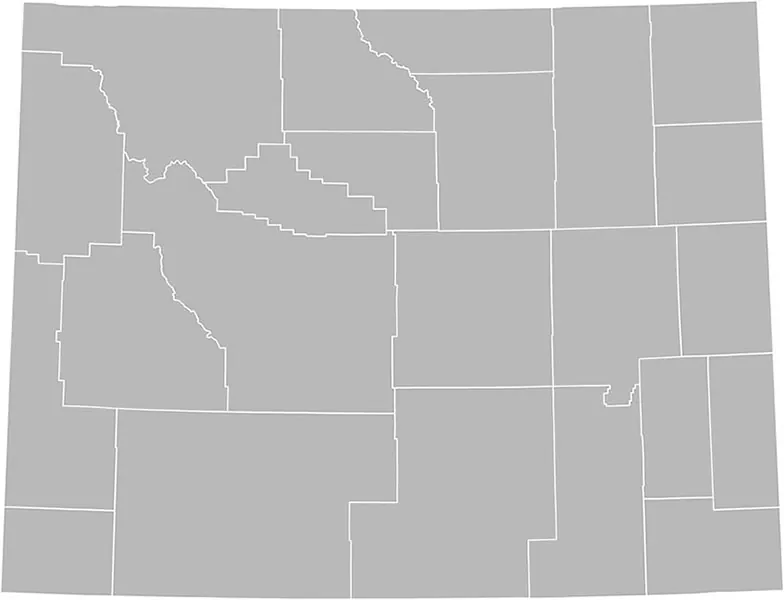 An outline map of Wyoming's counties.