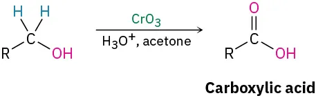 A primary alcohol reacts with chromium trioxide, hydronium ion and acetone to form a carboxylic acid.