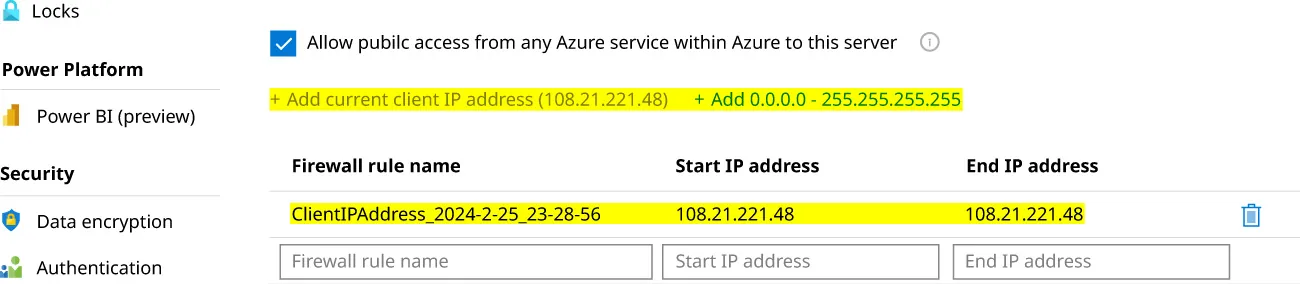 A screenshot shows the connection security settings for a microservices.