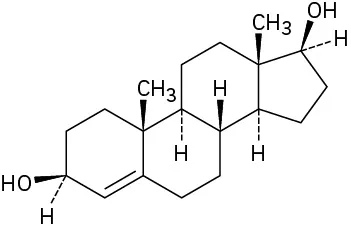 Cyclopentane with wedged hydroxyl, dashed hydrogen fused to cyclohexane with wedged methyl, dashed hydrogen. This is connected to cyclohexane with wedged hydrogen and methyl, dashed hydrogen, bonded to cyclohexene.
