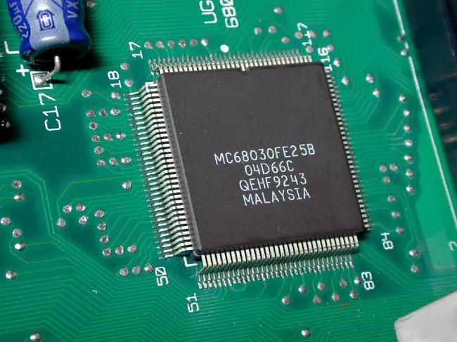Photo of a motherboard CPU socket.
